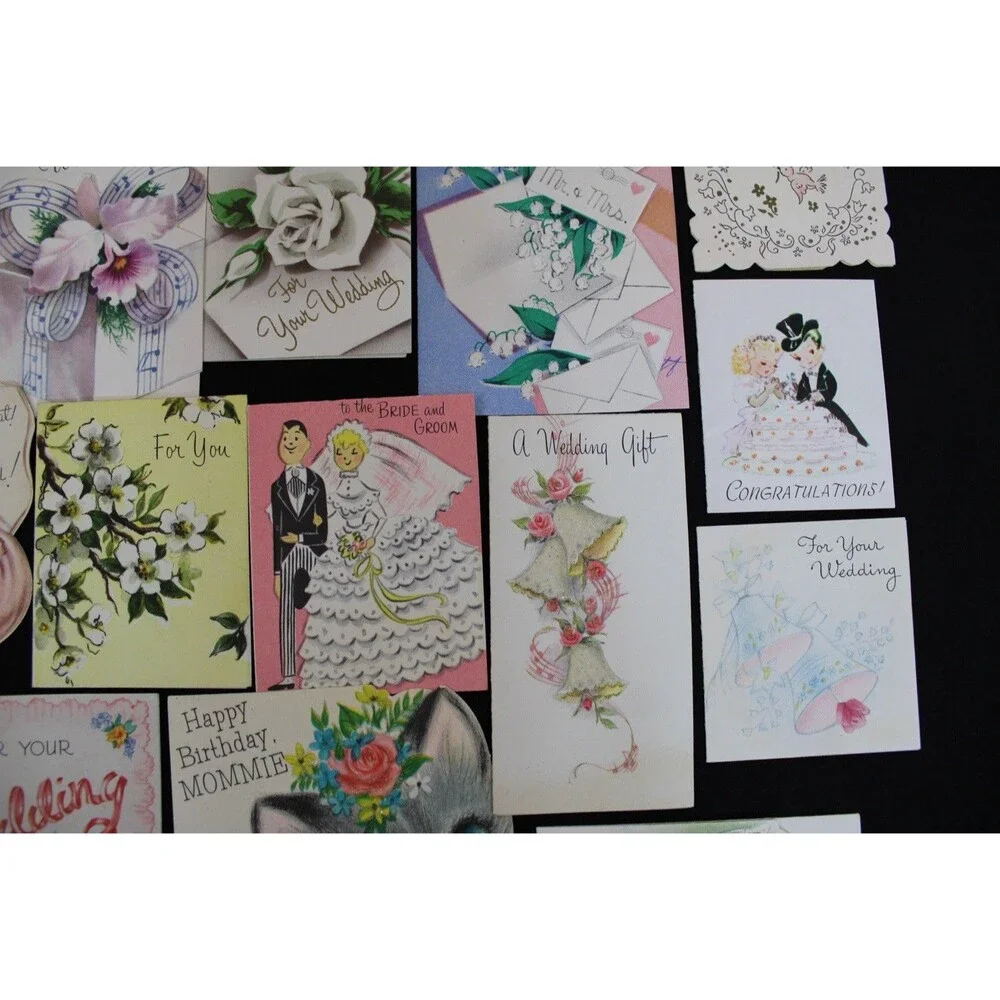 Lot 72 Vtg Baby Shower & New Baby Greeting Cards 1950s Graphics Glitter USA